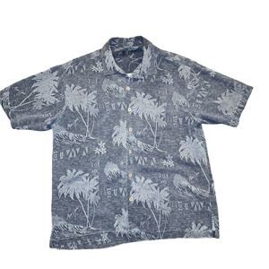 Maui Jim Shirt Mens Large Gray 100% Silk Hawaiian Floral Button Up